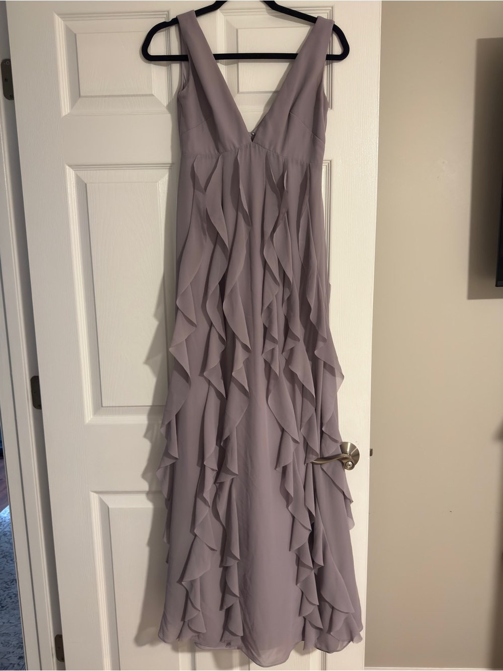 Wtoo Lavender Ruffled Chiffon V-Neck Maxi Dress